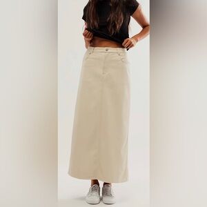 Free People City Slicker Faux Leather Maxi Skirt, Ivory, sz 6